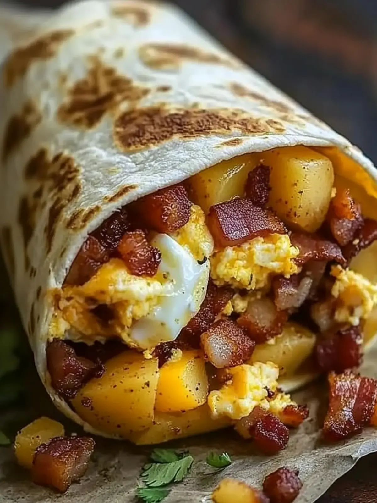 Crispy Bacon Egg and Cheese Burrito with Potatoes