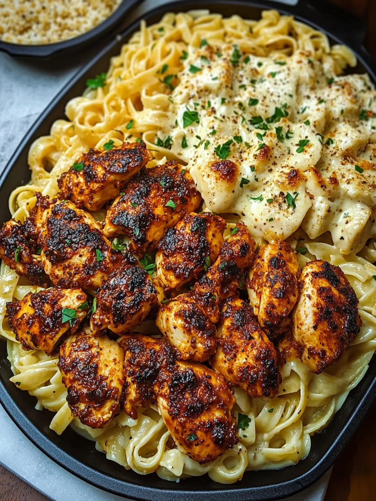 Blackened Chicken with Creamy Garlic Parmesan Pasta