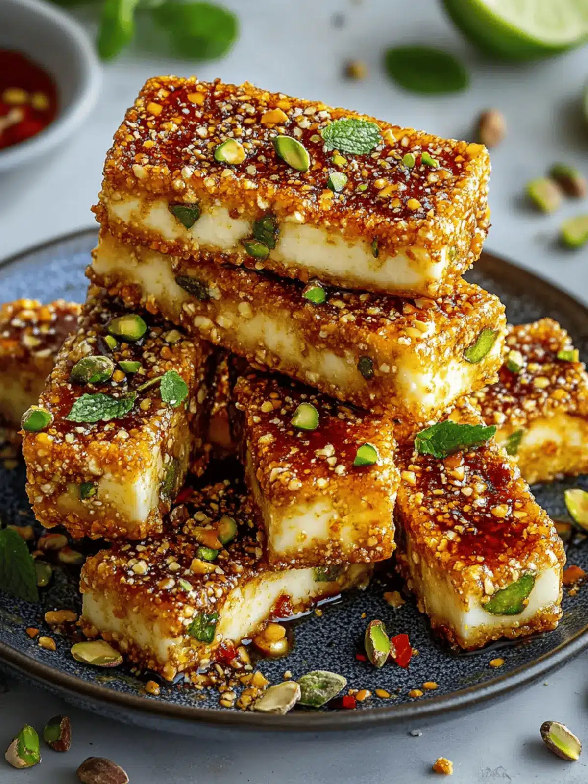 Swicy Pistachio Halloumi with Lime Glaze