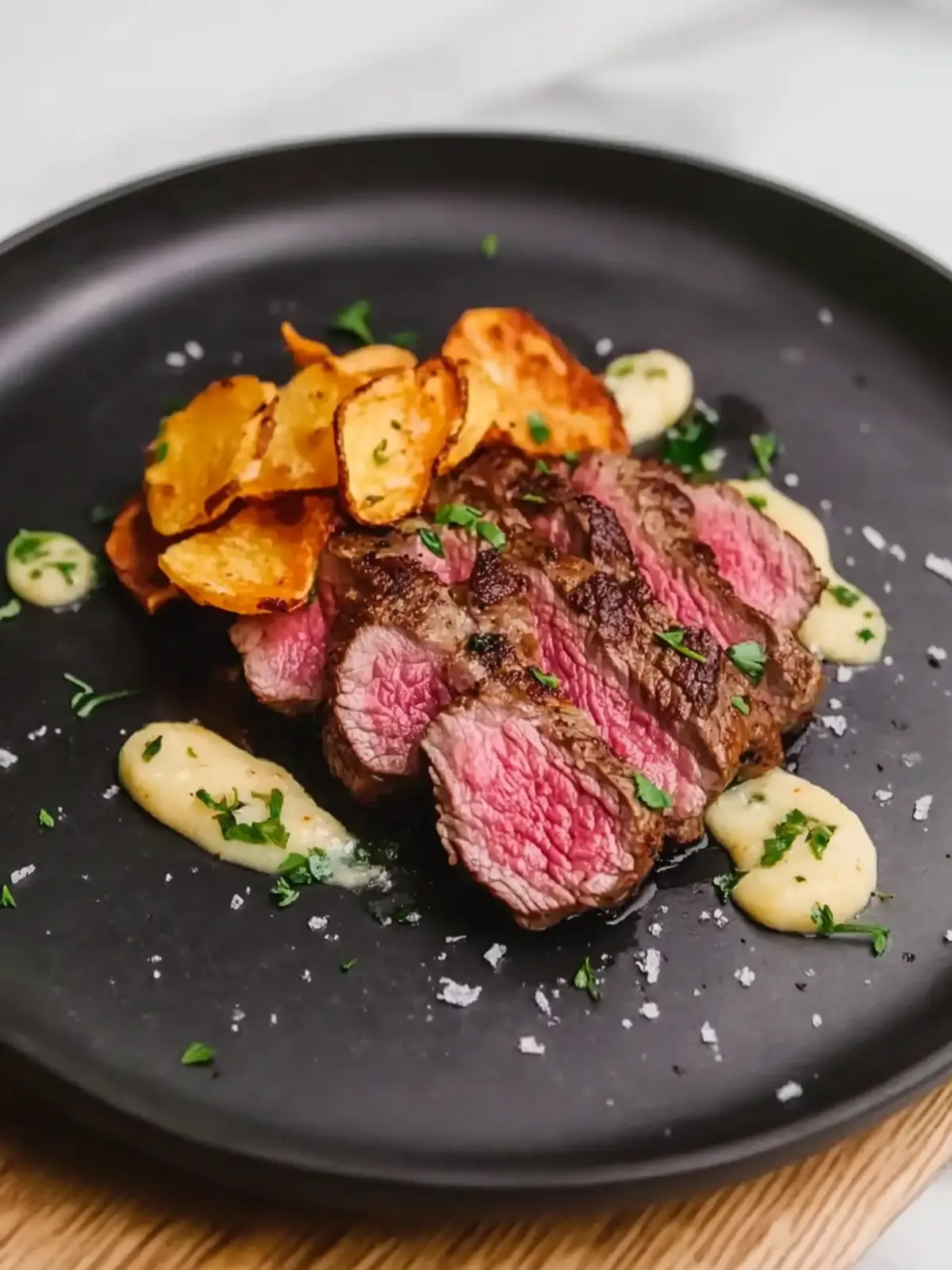 Savor Wagyu with Parsnip Puree and Crispy Parsnip Chips 3 Wagyu with Parsnip Puree and Parsnip Chips