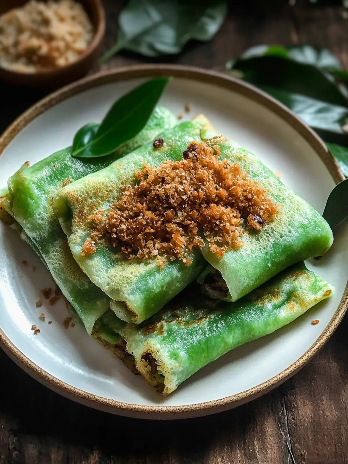 Vegan Kueh Dadar (Coconut Pandan Crepes)