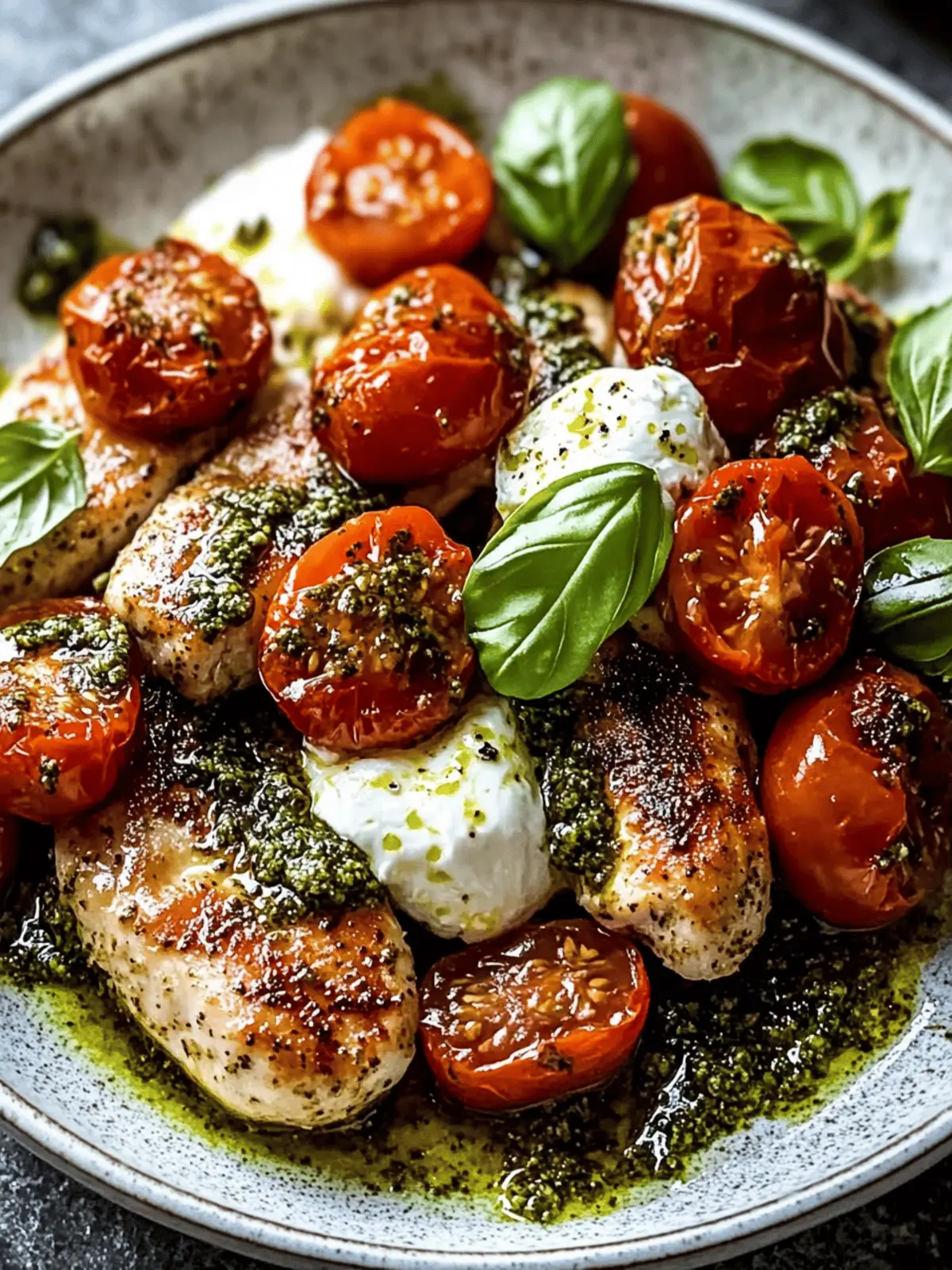 Pesto Chicken Saltimbocca with Burst Tomatoes and Burrata