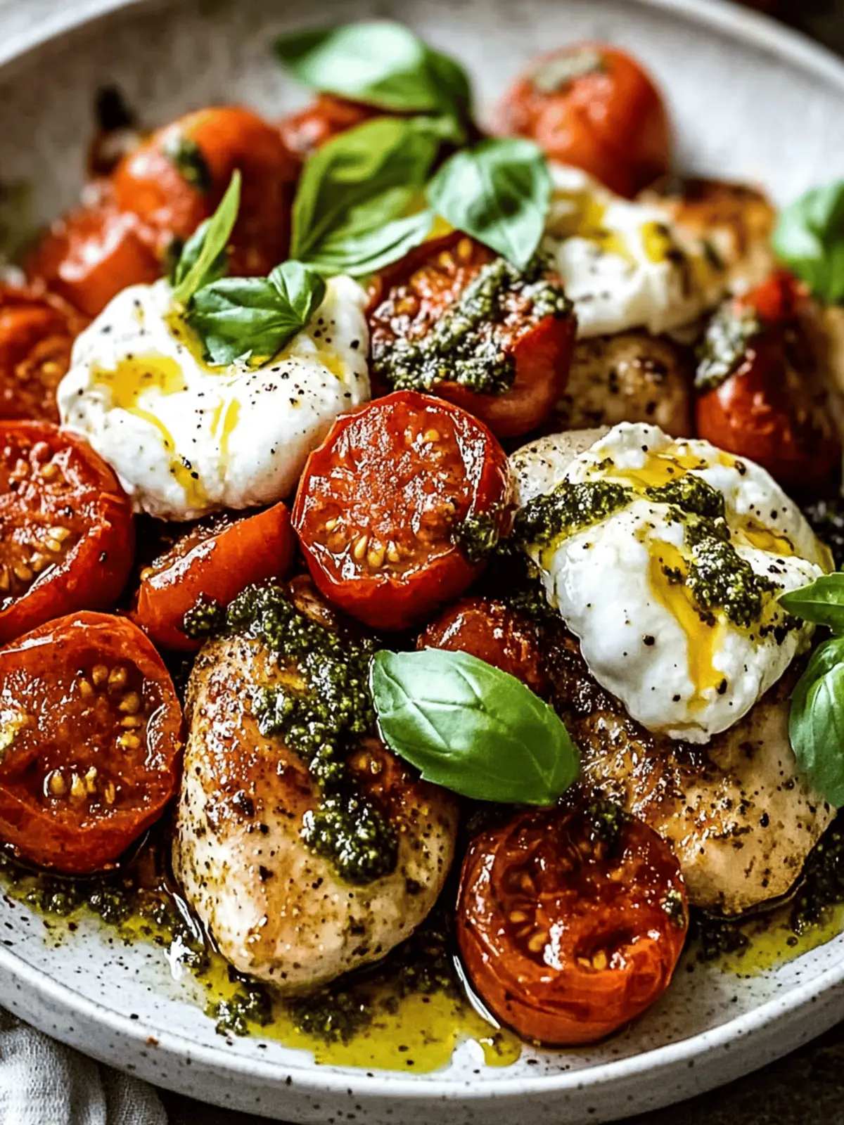 Pesto Chicken Saltimbocca with Burst Tomatoes and Burrata