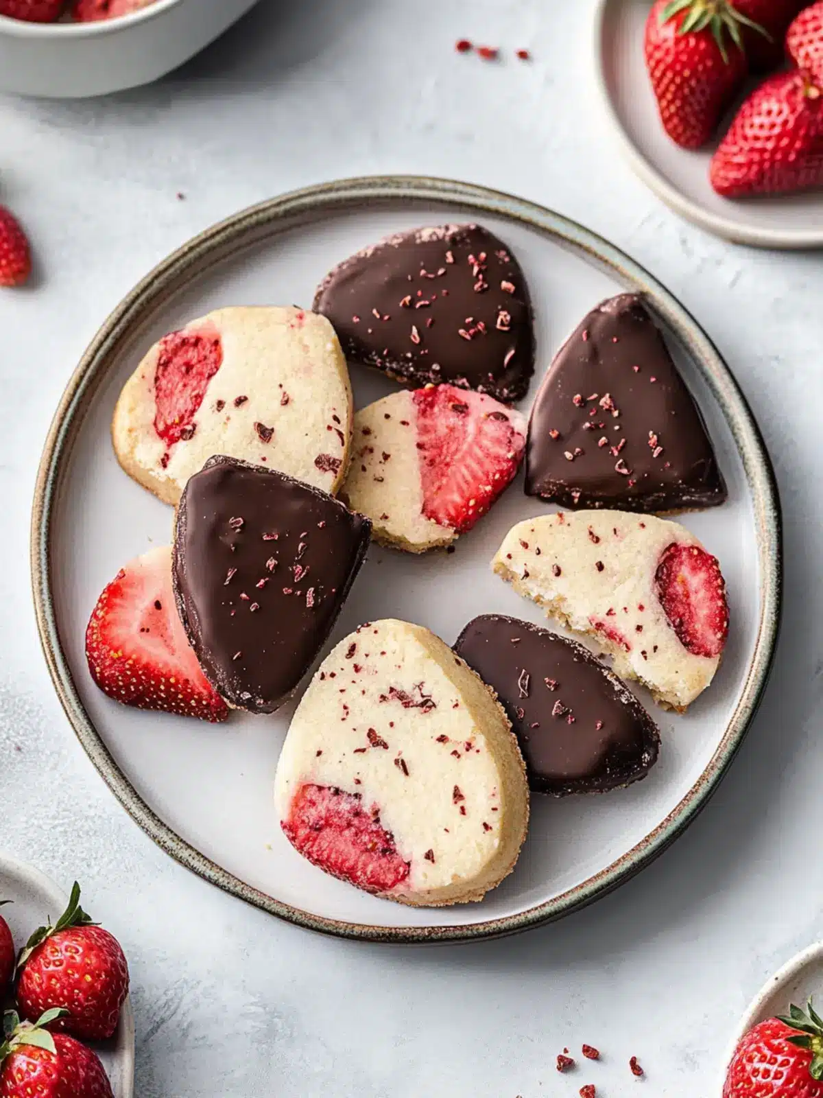 Chocolate Dipped Strawberry Shortbread Cookies