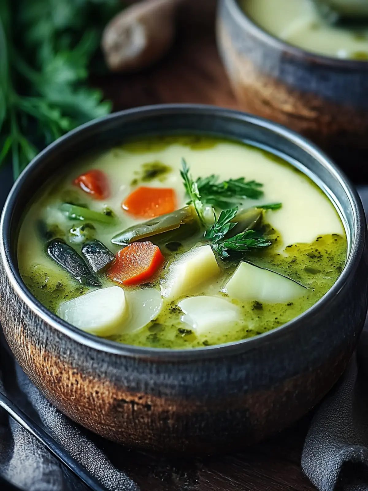 Cream of Vegetable Soup with a Zesty Green Chili Twist