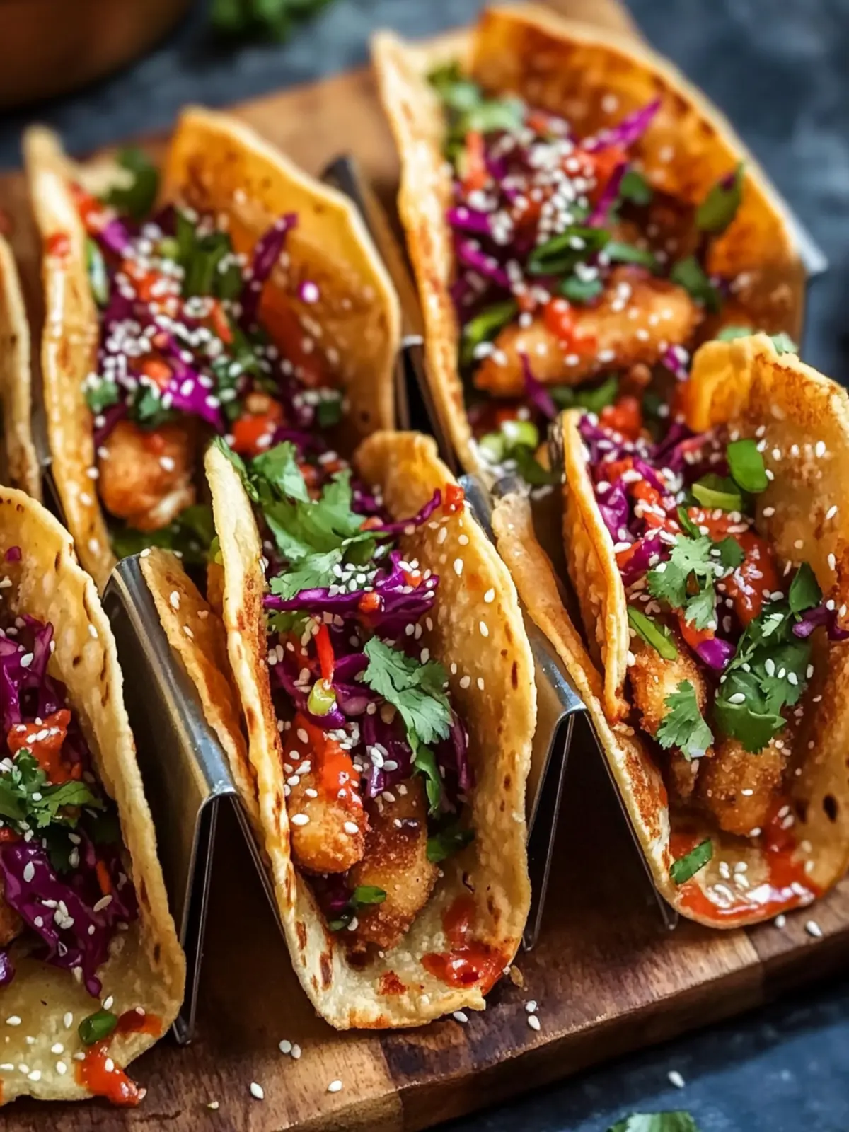 Crispy Chicken Wonton Tacos with Asian Slaw