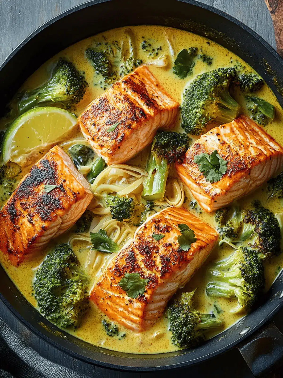 Creamy Coconut Curry Salmon with Tender Broccoli