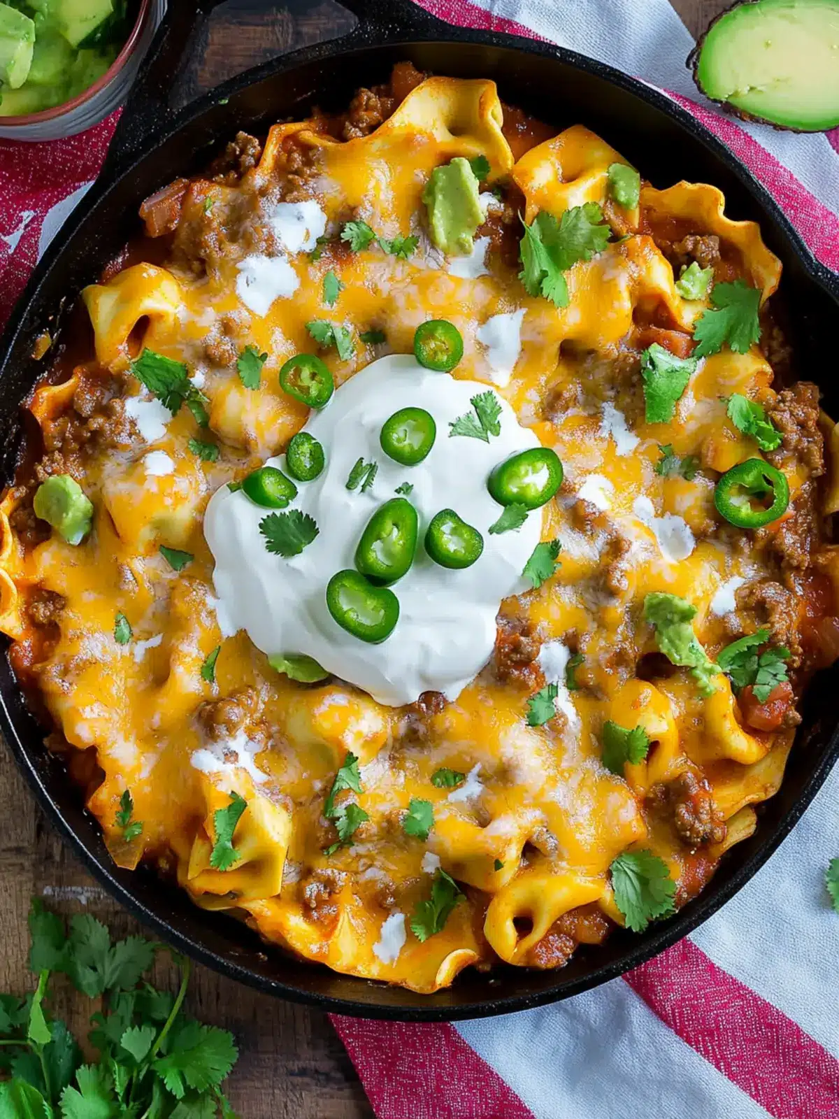 Cheesy Beef Enchilada Tortellini Skillet
