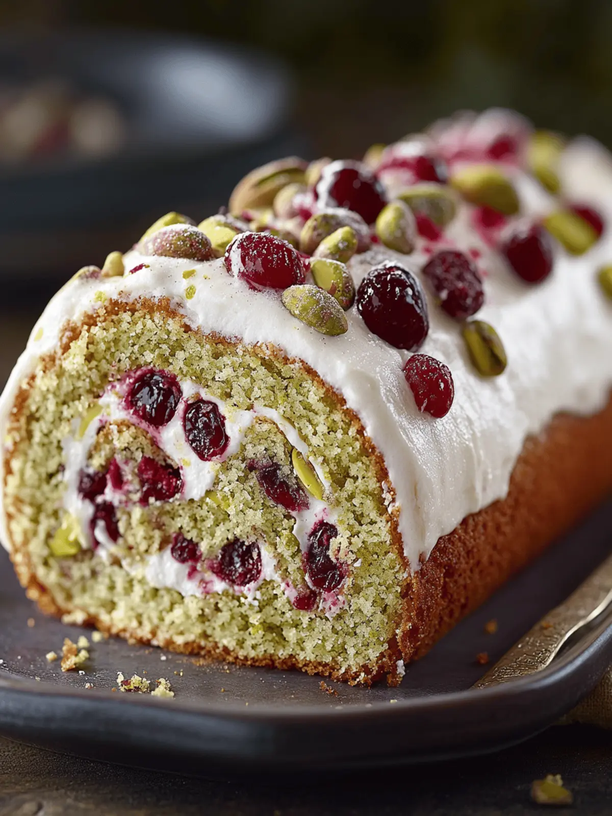 Pistachio Cranberry Cake Roll