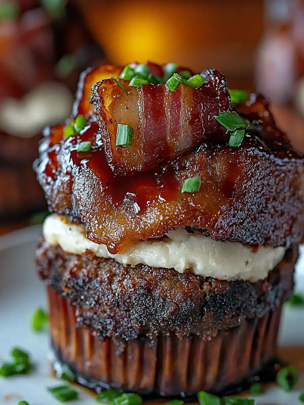 Smoky Bourbon BBQ Beef Bacon-Wrapped Meatloaf Cupcakes