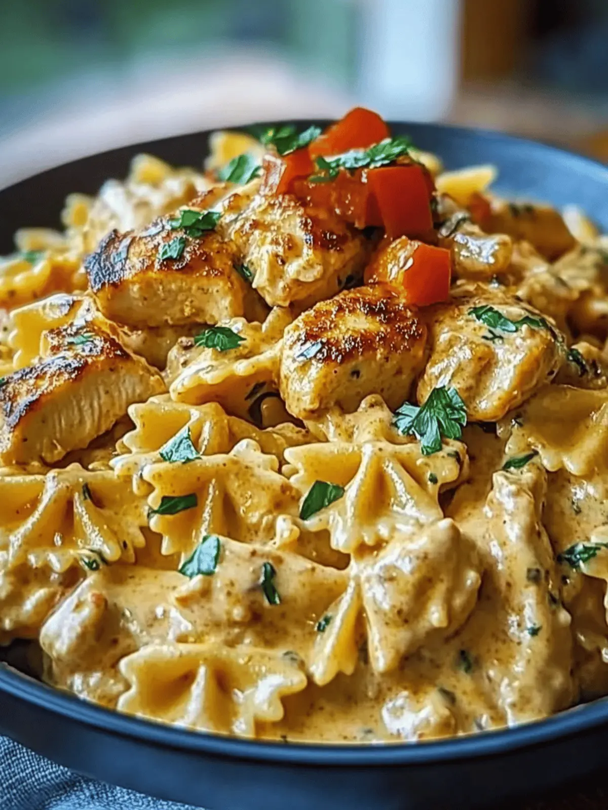 Creamy Cajun Chicken Bowtie Pasta with Garlic Cheese Sauce