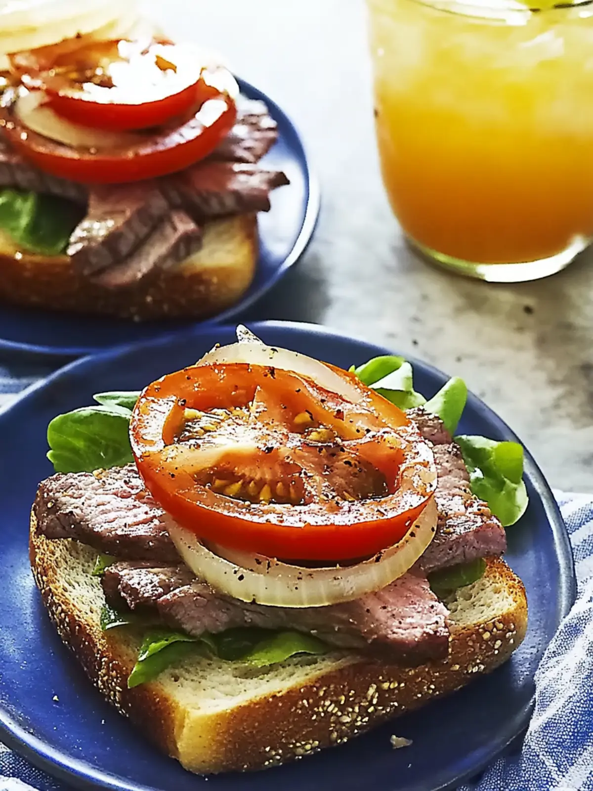 Steak, Tomato and Sweet Onion Open Sandwiches