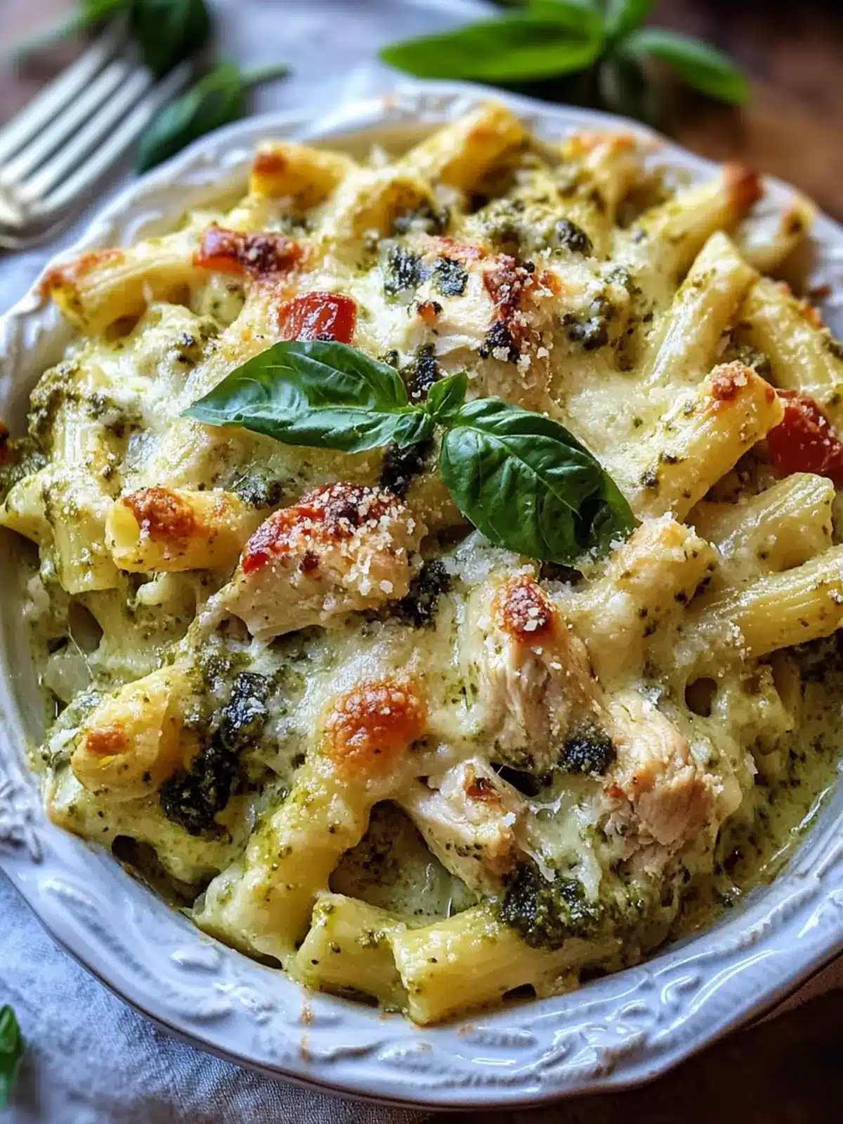 Creamy Pesto Chicken Pasta Bake