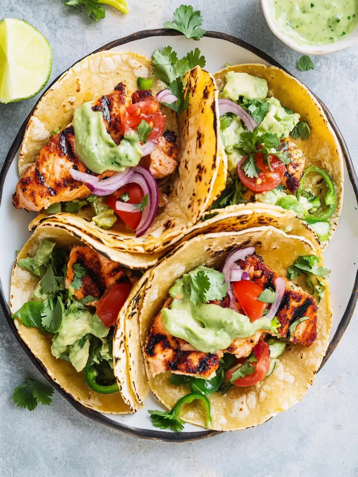 Savory Grilled Salmon Tacos with Avocado Crema Delight 3 Grilled Salmon Tacos with Avocado Crema