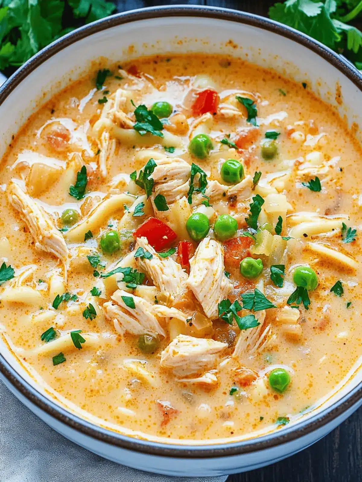 Creamy Parmesan Cajun Chicken Pasta Soup