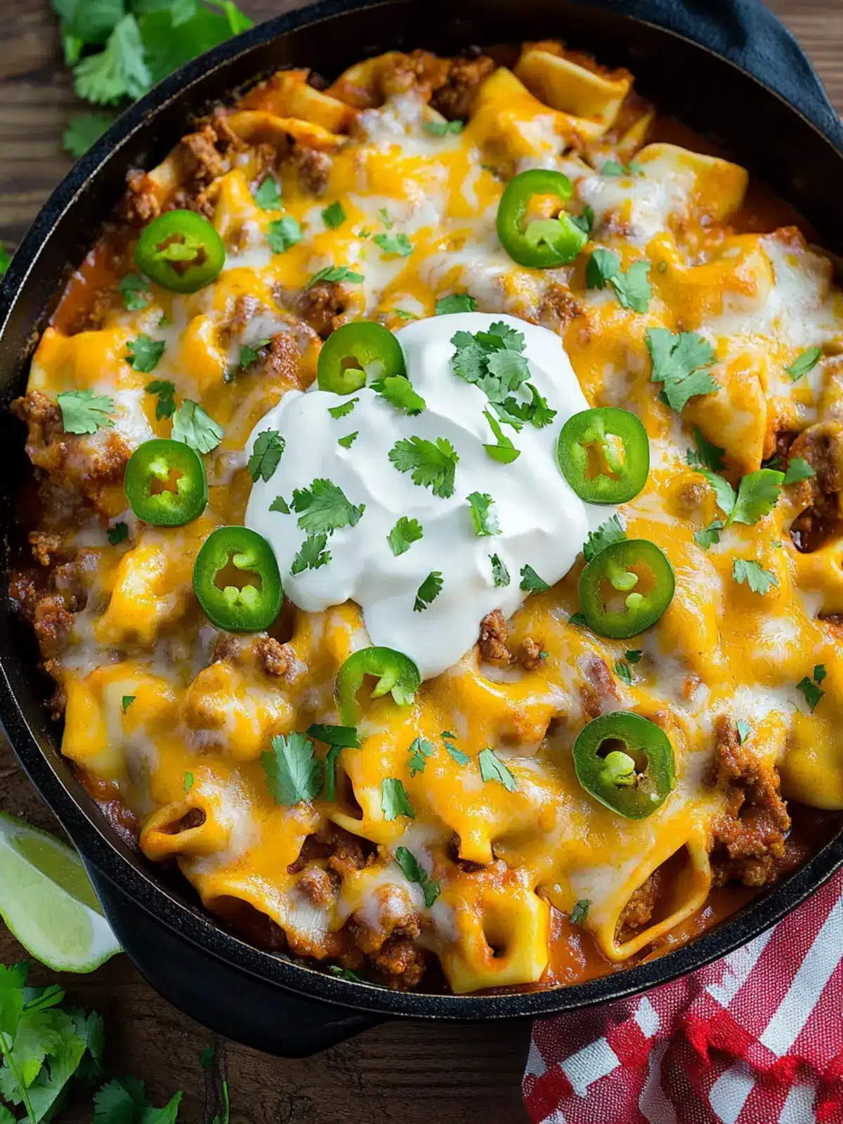 Cheesy Beef Enchilada Tortellini Skillet