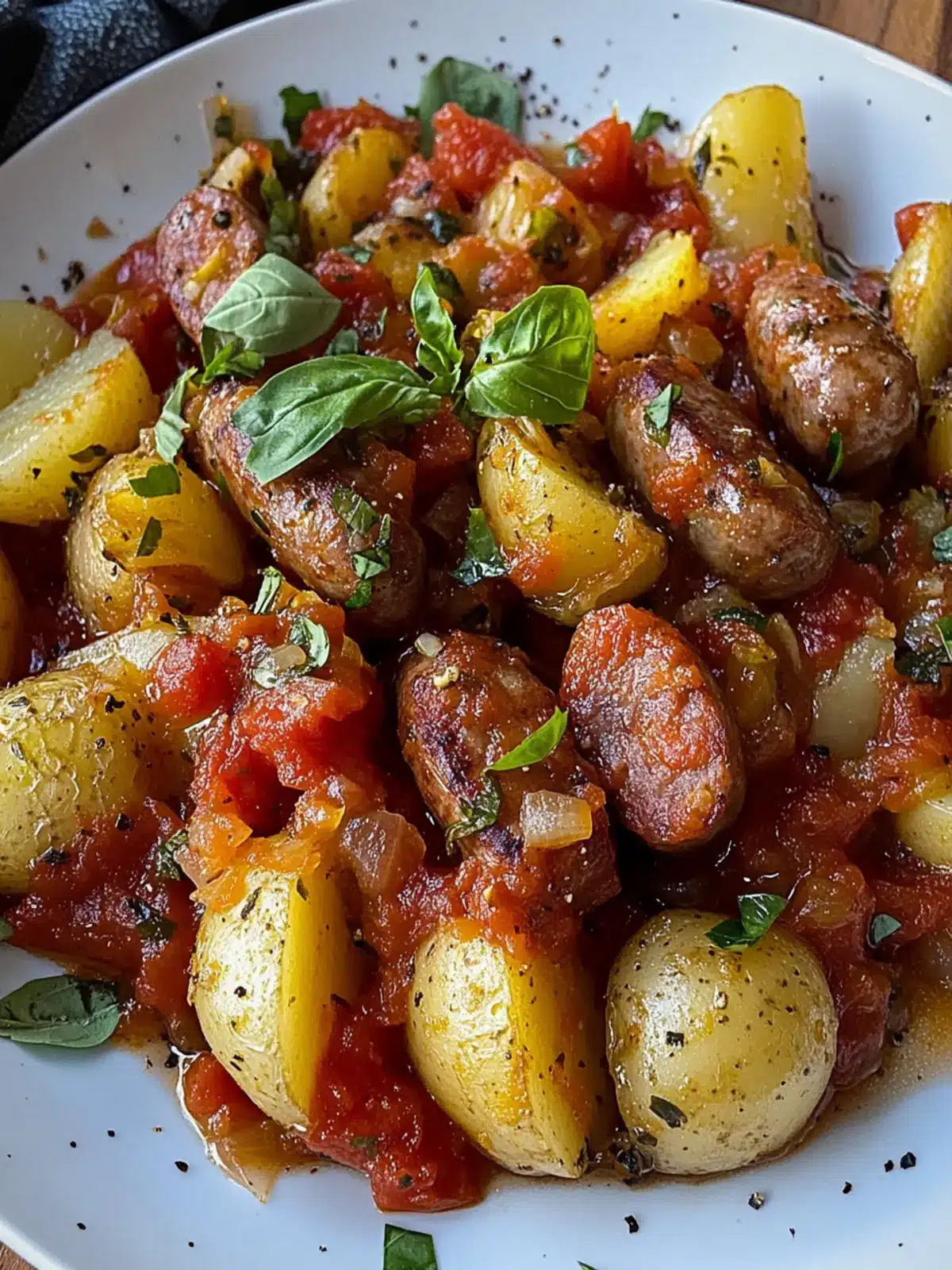 cabbage potatoes and sausage with Tomato Basil Sauce