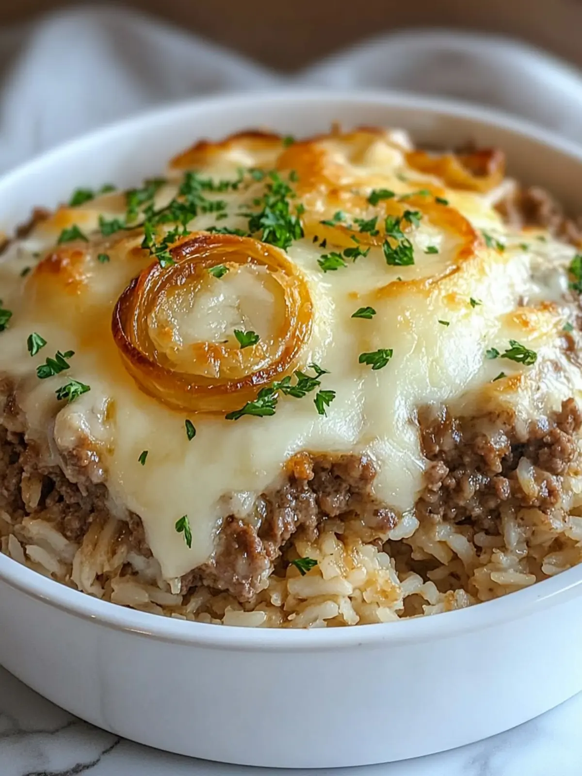 French Onion Ground Beef and Rice Casserole
